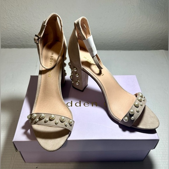 Madden Girl Bitsyy Blush Suede Block Heel With Faux Pearls Strappy Party New 9 - Picture 14 of 14